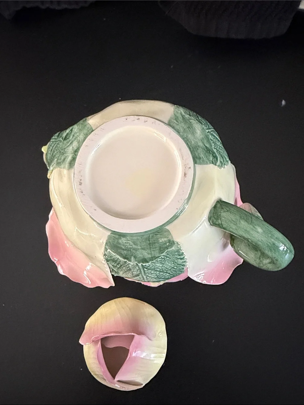 Handcrafted Pink and Cream Porcelain Flower Teapot w/Lid